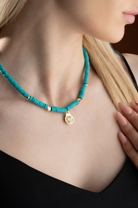 Heliophilia Silver Collar Multicolor con Colgante de Latón y Cobre